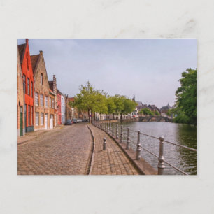 Carte Postale Maisons en briques rouges et canal à Bruges, Belgi