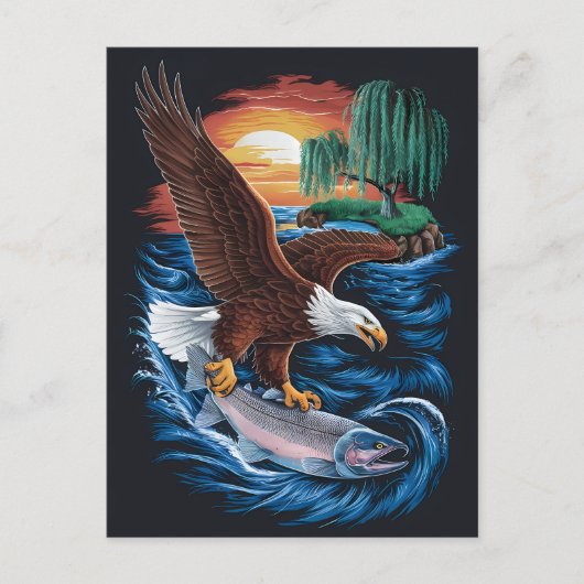 Carte Postale Majesté en vol : Aigle survolant le poisson (Devant)