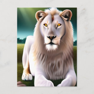 Carte Postale Majestic White Lion Golden Eyes Ethereal Art