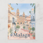 Carte Postale Malaga Espagne Aquarelle Peinture Voyage (Devant)