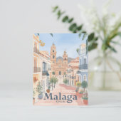 Carte Postale Malaga Espagne Aquarelle Peinture Voyage (Debout devant)