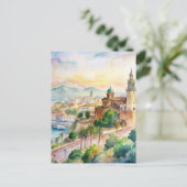 Carte Postale Malaga Espagne Cityscape peinture aquarelle (Debout devant)