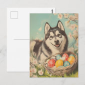 Carte Postale Malamut Vintage Pâques (Devant / Derrière)