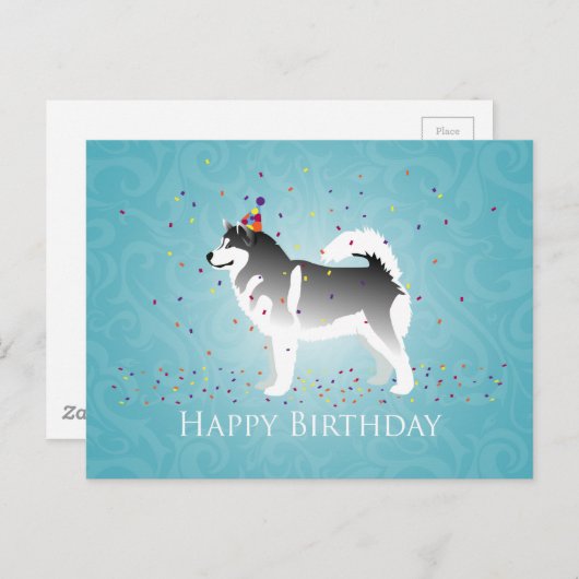 Carte Postale Malamute d'Alaska conception d'anniversaire (Devant / Derrière)
