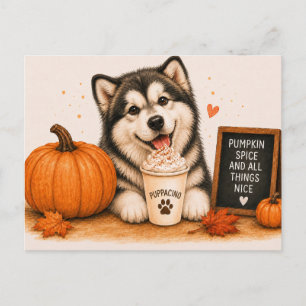 Carte Postale Malamute d'Alaska Cozy Pumpkin Spice Puppaccino