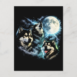 Carte Postale Malamute d'Alaska hurlant à la Lune Chien Arctique