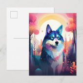 Carte Postale Malamute Husky moderne peinture Abstraite de chien (Devant / Derrière)