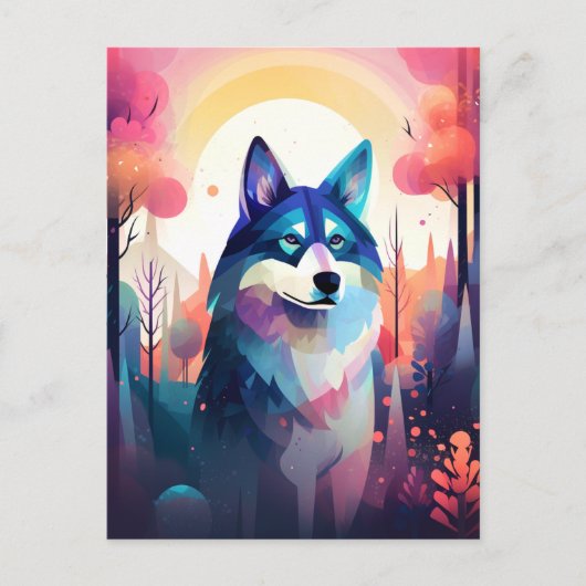 Carte Postale Malamute Husky moderne peinture Abstraite de chien (Devant)
