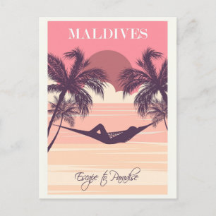 Carte Postale Maldives Pink Vintage Beach Travel