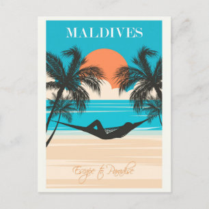 Carte Postale Maldives Vintage Beach Travel