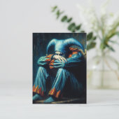 Carte Postale Malheureux Jester portant bleu et orange (Debout devant)