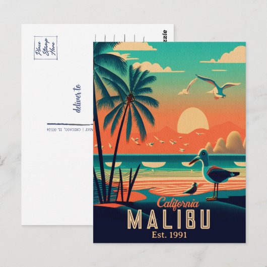 Carte Postale Malibu California Retro Sunset Souvenirs 1950 (Devant / Derrière)