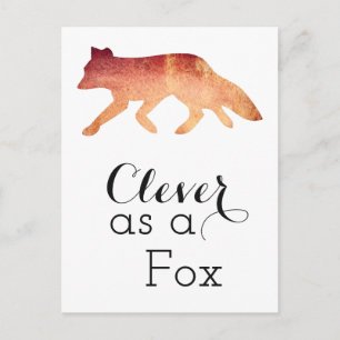 Carte Postale Malin comme un Renard Typographique Aquarelle