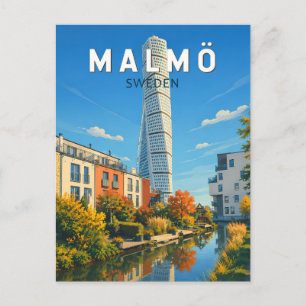 Carte Postale Malmö Suède Illustration Voyage Art Vintage