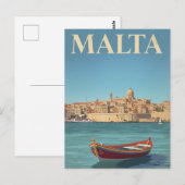 Carte Postale Malta Harbor Vintage Travel Art (Devant / Derrière)
