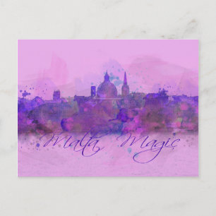 Carte Postale Malte Valletta Violet Côte Aquarelle