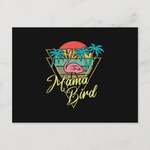 Carte Postale Mama Bird Flamant rose Sunset Palm Tree Beach anné