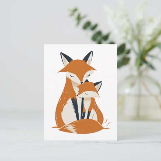 Carte Postale Mama Fox & Pup Bois Animaux mignons (Debout devant)