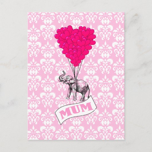 Carte Postale Maman avec un éléphant rose (Devant)