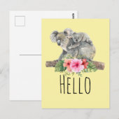 Carte Postale Maman & Bébé Koala Ours mignonne aquarelle Hello (Devant / Derrière)