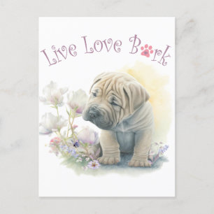 Carte Postale Maman chien Shar-pei Floral