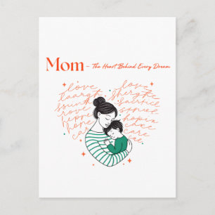 Carte Postale Maman Cœur Amour Typographie Art de la Maternité