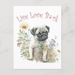 Carte Postale Maman de chien Pug Floral