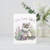 Carte Postale Maman de Husky aux fleurs (Debout devant)