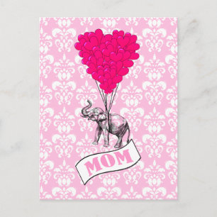 Carte Postale Maman, éléphant et ballons