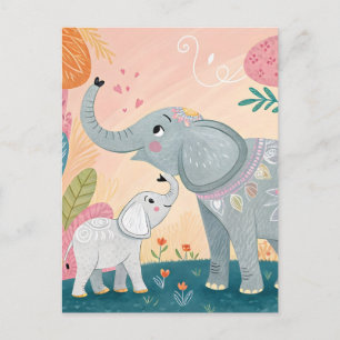 Carte Postale Maman éléphant et bébé
