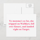 Carte Postale Maman est si grosse, elle a trébuché sur WalMart, (Devant / Derrière)