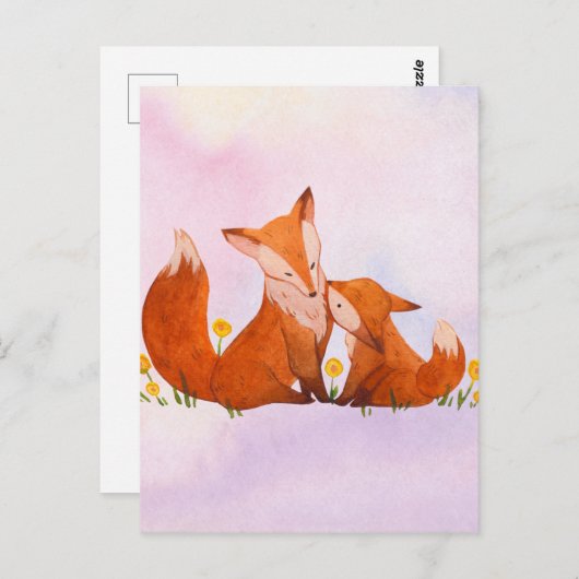 Carte Postale Maman et bébé renard (Devant / Derrière)