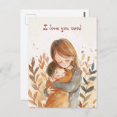 Carte Postale Maman et fille à l'aquarelle Kawaii (Devant / Derrière)