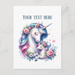 Carte Postale Maman mignonne bébé licorne ajouter du texte