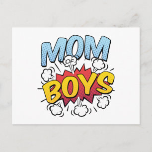 Carte Postale Maman of Boys Fête des mères Bande dessinée Style