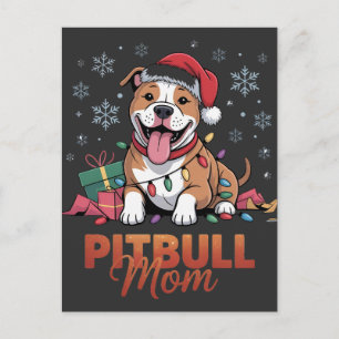 Carte Postale Maman Pitbull Noël Chapeau de Père Noël Chien Mama