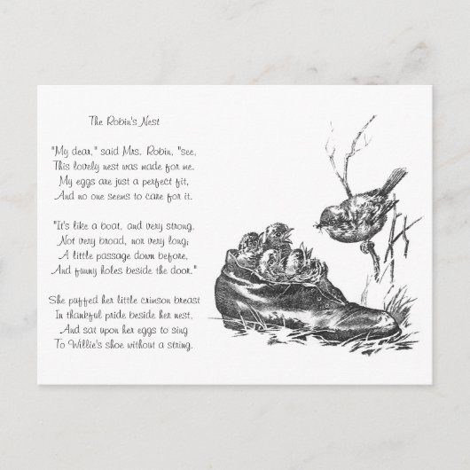 Carte Postale Maman Robin et ses bébés dans une chaussure (Devant)