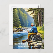 Carte Postale *~* Man Fishing Stream AP49 Senior Stream (Devant / Derrière)