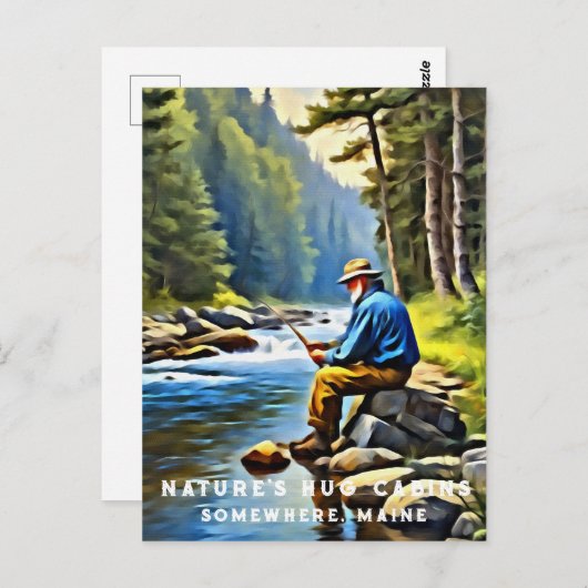 Carte Postale *~* Man Fishing Stream AP49 Senior Stream (Devant / Derrière)