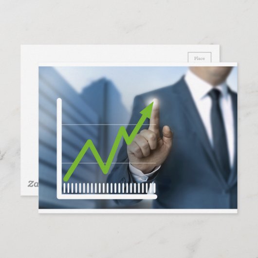 Carte Postale Man showing stock price touchscreen concept (Devant / Derrière)