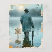 Carte Postale Man With Umbrella Do Not Pet the Fish Surreal  (Devant)