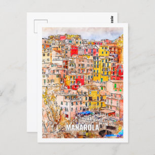 Carte Postale Manarola Italie Travel Place Aquarelle