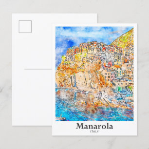 Carte Postale Manarola Italie Voyage Aquarelle main tirée