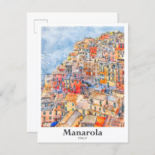 Carte Postale Manarola Italie Voyage Aquarelle main tirée