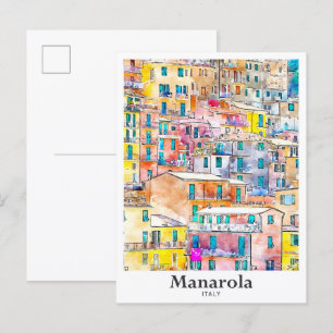 Carte Postale Manarola Italie Voyage Aquarelle main tirée