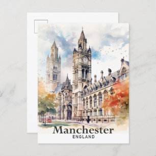 Carte Postale Manchester Angleterre aquarelle peinture Voyage