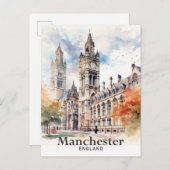 Carte Postale Manchester Angleterre aquarelle peinture Voyage (Devant / Derrière)