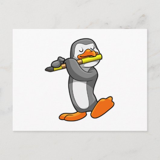 Carte Postale Manchot à la musique avec une flûte (Devant)