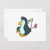 Carte Postale Manchot à la pêche avec une canne à pêche (Devant / Derrière)