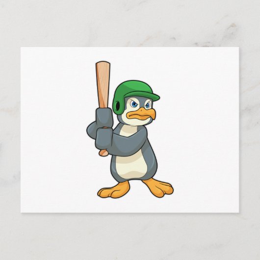 Carte Postale Manchot au baseball avec une batte de baseball & u (Devant)